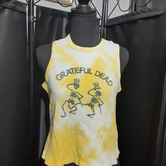 Grateful Dead Tops - Grateful Dead Yellow and White Graphic Tank Top Women's Size 1X Band Festival